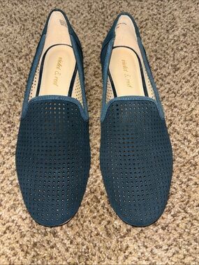 Dark Blue Perforated Slip-On Loafers - Women 7.5